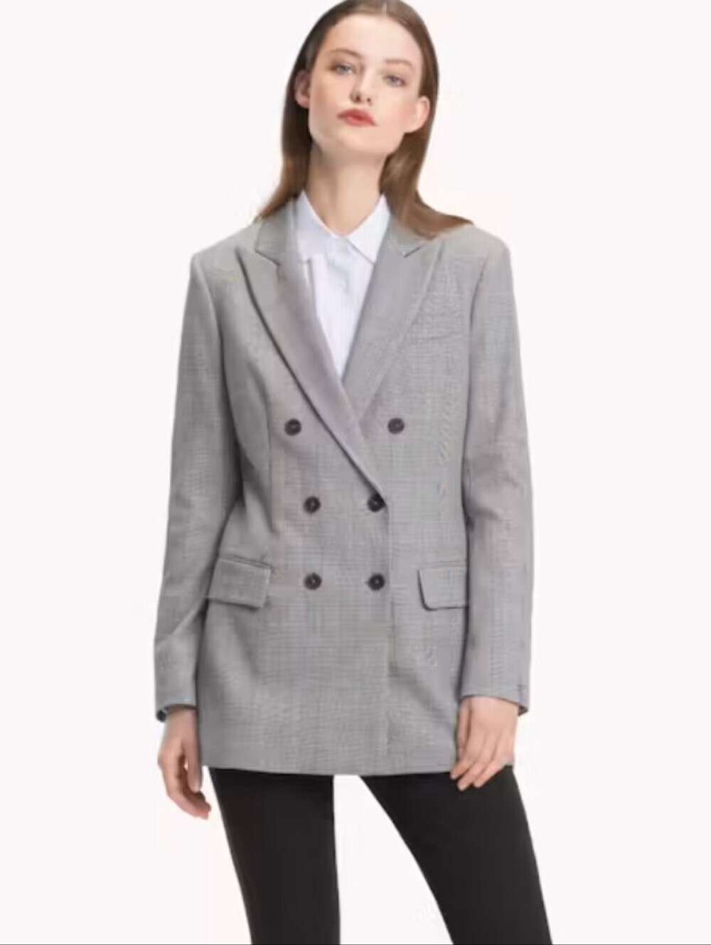 Tommy Hilfiger Blazer Women Gray Plaid Lined Double Breasted Blazer Sz 4 EUC